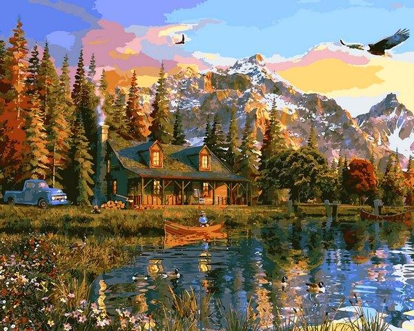 Акційна Картина за номерами Babylon Захід над озером (VP1160) 40 х 50 см, фото 1