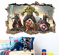 3D интерьерные виниловые наклейки на стены Халк, Тор, Капитан Америка 70-50 см в детскую .Обои Марвел Мстители