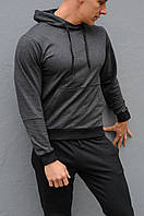 Темно-серая мужская толстовка с капюшоном, модная мужская кофта капюшонка (худи, кенгурушка, пайта и батник)
