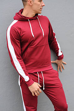 Бордове демісезонне худі толстовка-кенгурушка з лампасами (капюшонка, кофта, пайта або батнік) унісекс