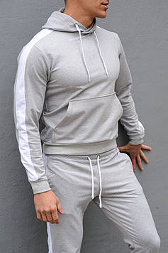 Сіра худі з лампасами (толстовка з капюшоном, кофта, кенгурушка)