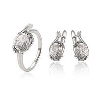 Набір сережки + кільце, розмір 19 мм. Розмір сережок 17 х 8 мм. ХР Родий.