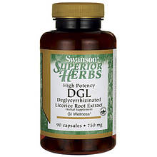 Солодка (лакриця), Swanson, DGL (Licorice), 750 мг, 90 капсул