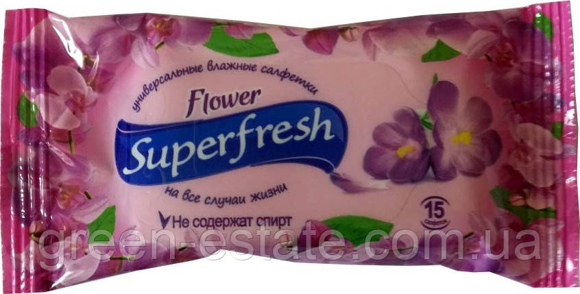 Серветки вологі SuperFresh Flower 15шт.