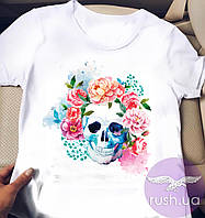 Женская футболка с черепом и цветами