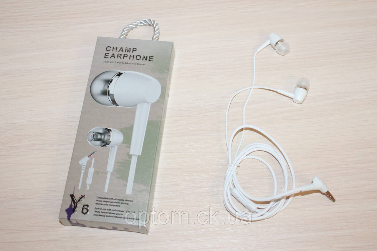 Навушники з мікрофоном Champ Y6 White
