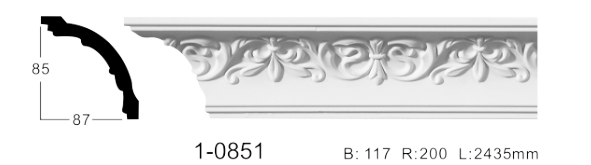 Карниз стельовий з орнаментом Classic Home 1-0851, ліпний декор з поліуретану