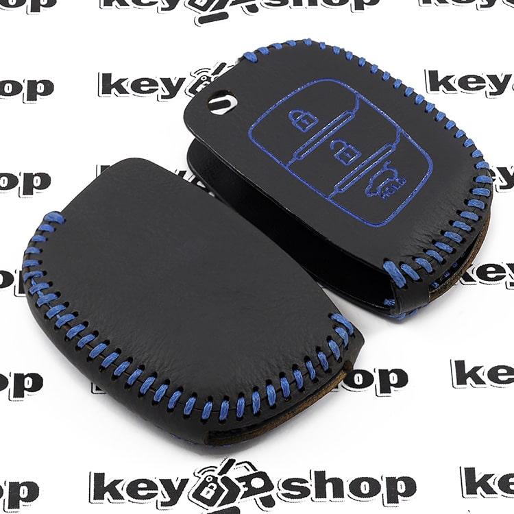 Кожаный чехол (c синей строчкой), для выкидного ключа Hyundai (Хундай) 3 кнопки - фото 2 - id-p982050915
