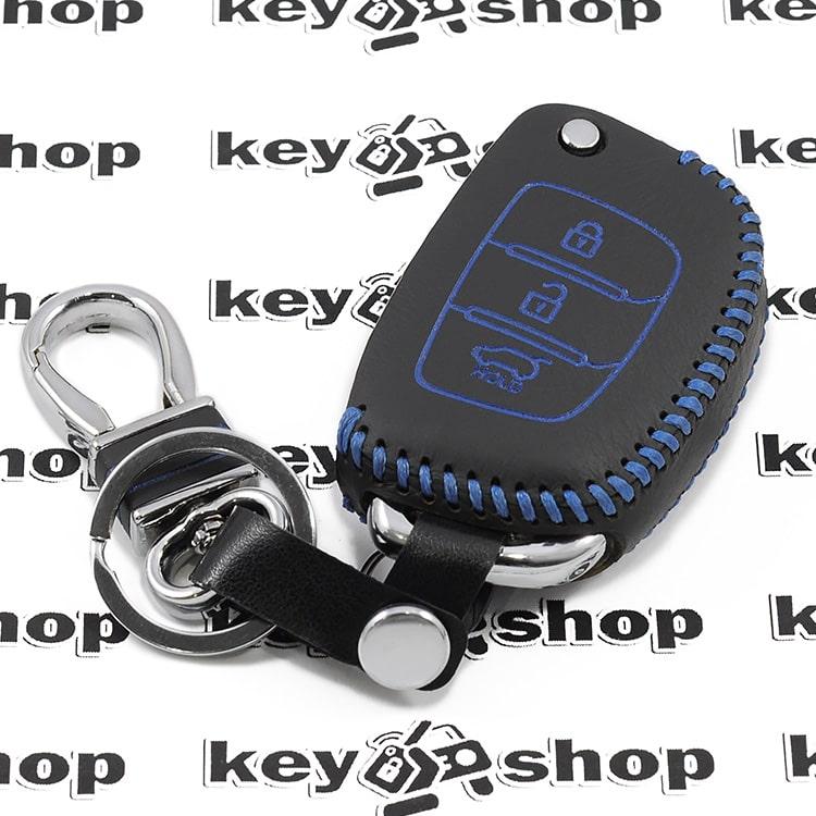 Кожаный чехол (c синей строчкой), для выкидного ключа Hyundai (Хундай) 3 кнопки - фото 3 - id-p982050915