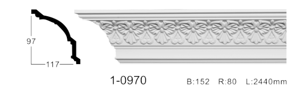 Карниз стельовий з орнаментом Classic Home 1-0970, ліпний декор з поліуретану