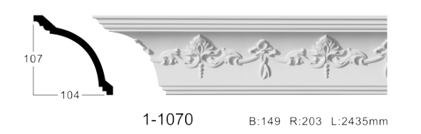 Карниз стельовий з орнаментом Classic Home 1-1070, ліпний декор з поліуретану