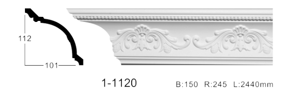 Карниз стельовий з орнаментом Classic Home 1-1120, ліпний декор з поліуретану