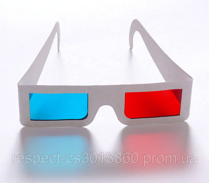 Стерео-окуляри 3D (анагліфні) картон білий, червоно-сині