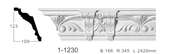 Карниз стельовий з орнаментом Classic Home 1-1230, ліпний декор з поліуретану