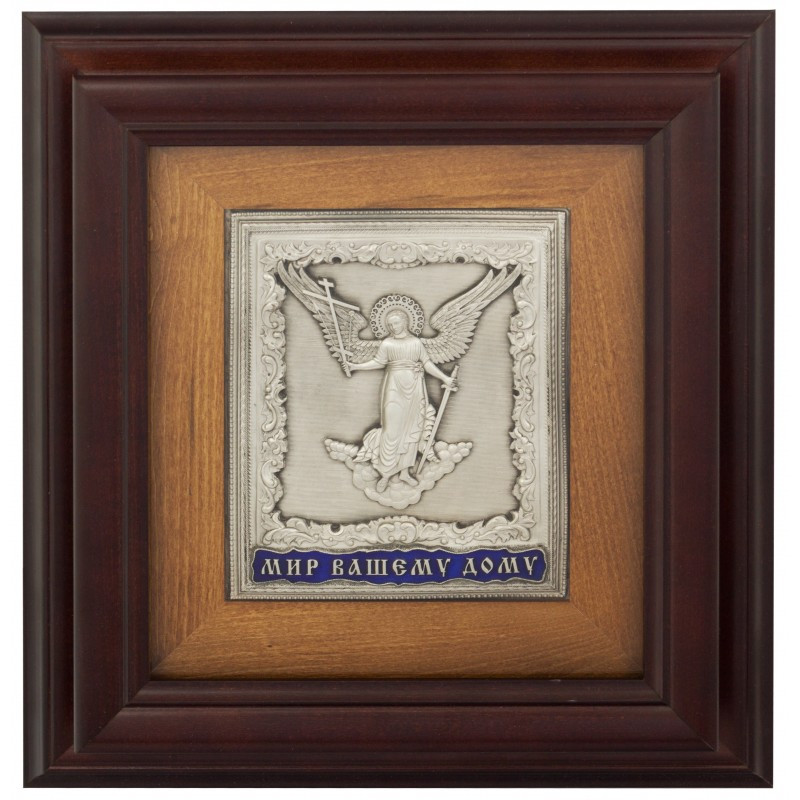 Ключниця настінна дерев'яна з посрамленною іконою "Мир вашому дому", фото 1