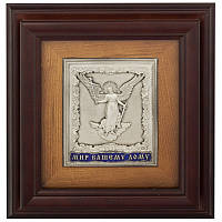 Ключница настенная деревянная с посеребренной иконой "Мир вашему дому"