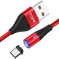 Магнитный кабель TOPK AM60 LED Magnetic Round USB Type-C 1m - Red