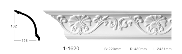 Карниз стельовий з орнаментом Classic Home 1-1620, ліпний декор з поліуретану