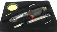 13-05-052. Набір: газовий паяльник, п'єзопідпал, 3 насадки, припій 10г, в боксі