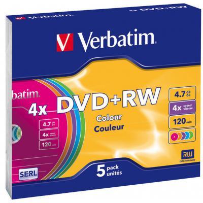 Диск DVD Verbatim 4.7Gb 4x SlimCase 5шт Color (43297), фото 1