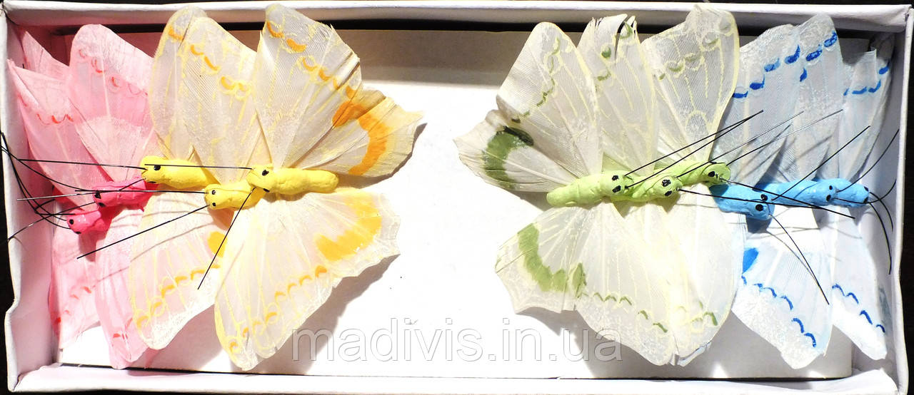Метелики на дроті різнобарвні No5057 (НАБОР — 12 шт.), фото 1