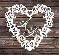 Свадебный герб, инициалы на свадьбу, монограмма, семейный герб из дерева - сердце 4