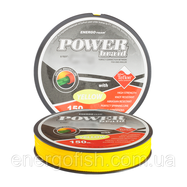 Шнур Power Teflon Yellow Braid X8 150м 0.3мм 24.6кг, фото 1