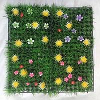 Трава коврик декоративный с цветочками 25*25 см