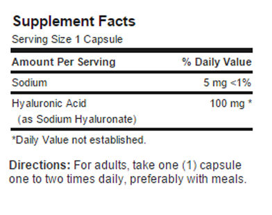 Гіалуронова кислота Puritan's Pride Hyaluronic Acid 100 мг 30 капс., фото 2