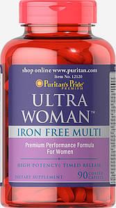 Вітаміни для жінок Puritan's Pride Ultra Women™ Daily Multi Iron Free Timed Release 90 капс.
