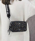 Сумка жіноча Camera Bag з блискітками та текстильним ремінцем у стилі Marc Jacobs (чорна), фото 3