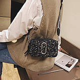 Сумка жіноча Camera Bag з блискітками та текстильним ремінцем у стилі Marc Jacobs (чорна), фото 4