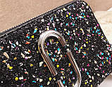 Сумка жіноча Camera Bag з блискітками та текстильним ремінцем у стилі Marc Jacobs (чорна), фото 8