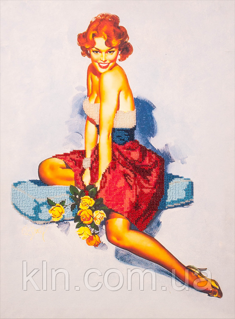 Набір для вишивання бісером FLF-021 Дівчина з трояндами 30*40 якісний, фото 1