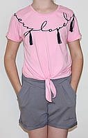Стильна дитяча футболка на зав'язках, для дівчаток, рожева, зріст 152 см, 164 см, Ля-ля