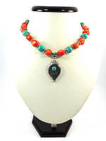 Эксклюзивное ожерелье Бирюза + коралл, Изысканное ожерелье из натурального камня, красивые украшения