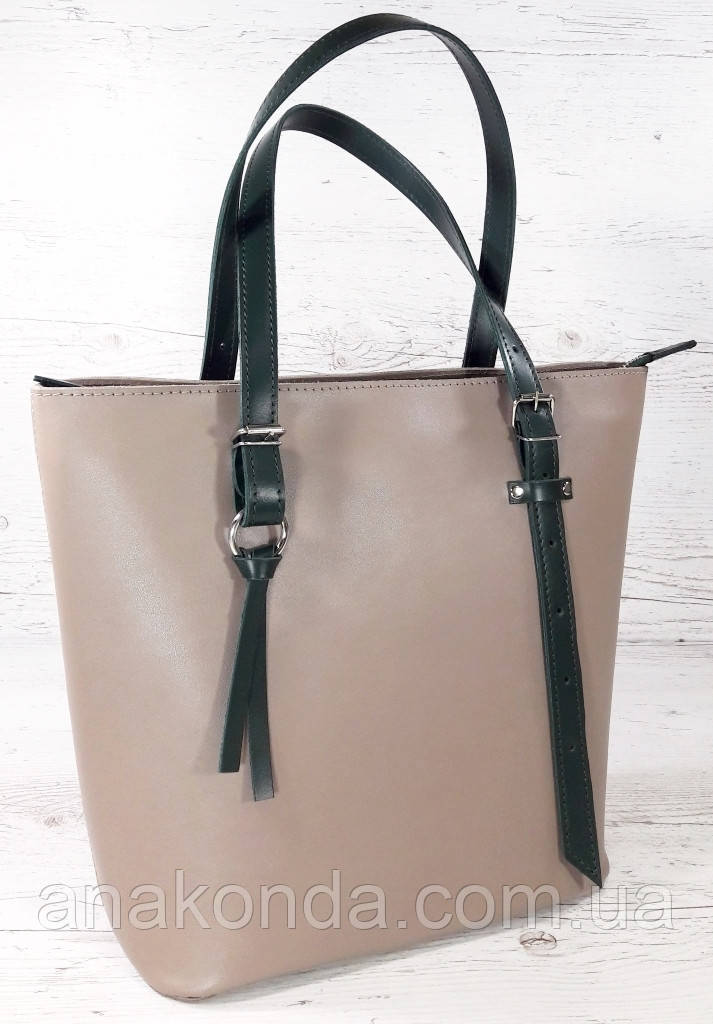 634 Натуральна шкіра, Сумка-тоут трапеція жіноча шкіряна сумка бежева, жіноча сумка шкіряна бежева