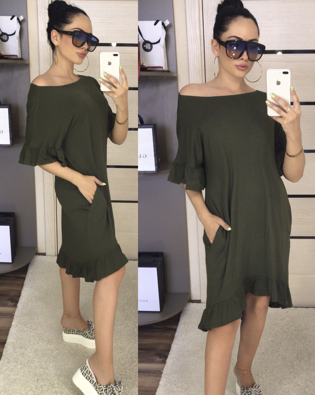 Літнє плаття oversize оборка з кишенями/віскоза/Україна 1-546