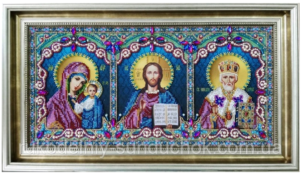 Божья Матерь Иверская Схема-икона для вышивания бисером ТМ КОЛЬОРОВА А4Р 035