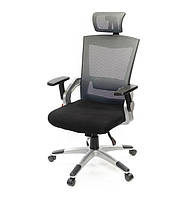 Офисное кресло для персонала с подголовником и спинкой из сетки ПРИМА PL HR ANF серый