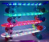 Скейтборд/ скейт Пенні борд (Penny Board) LED прозорий рожевий блакитний світиться, фото 3
