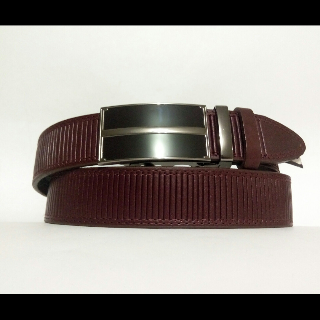 Шкіряний ремінь автомат 40 мм  вишневий 