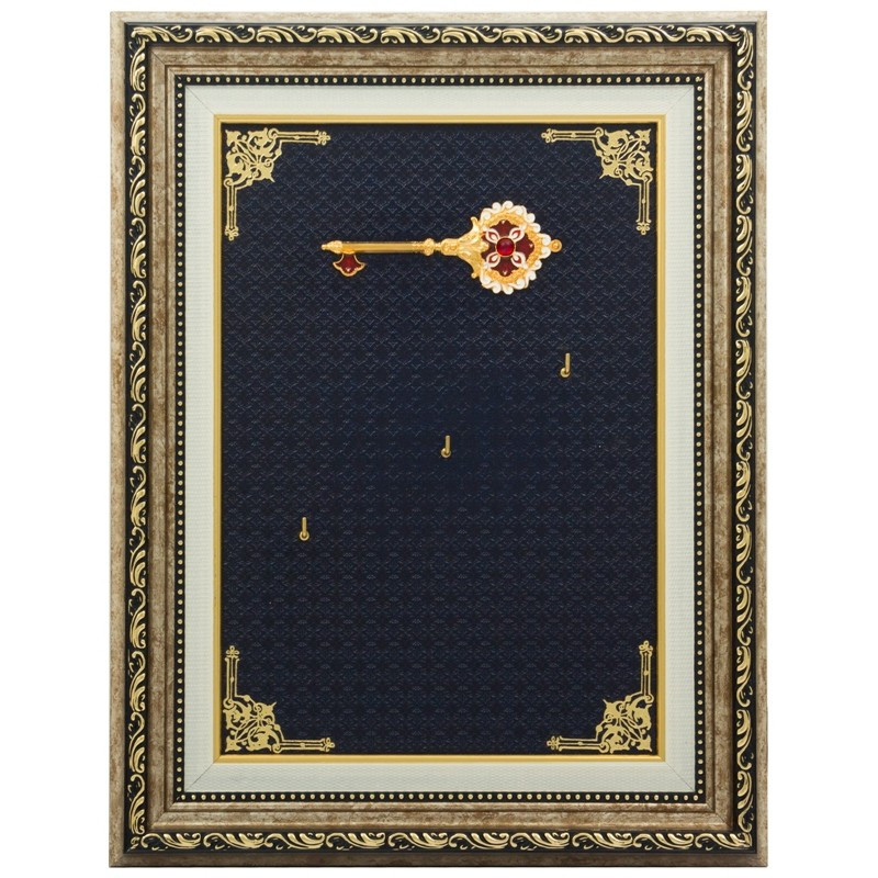 Ключниця настінна дерев'яна відкрита прикрашена позолотою, емаллю і каменями Swarovski "Золотий ключик", фото 1