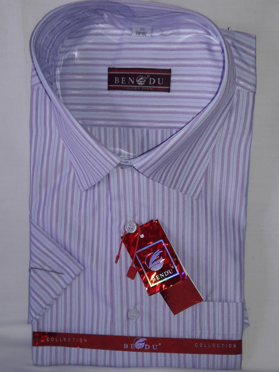 Сорочка мужска з коротким рукавом Bendu vk-0001 бузкова в смужку класична