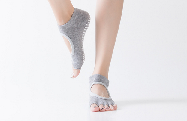 Шкарпетки Для Йоги з Відкритими Пальцями і Відкритим Сводом, світло-сірий