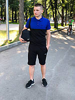 Комплект Футболка поло + Шорты + Барсетка Nike черно-синий Спортивный костюм мужской летний Найк
