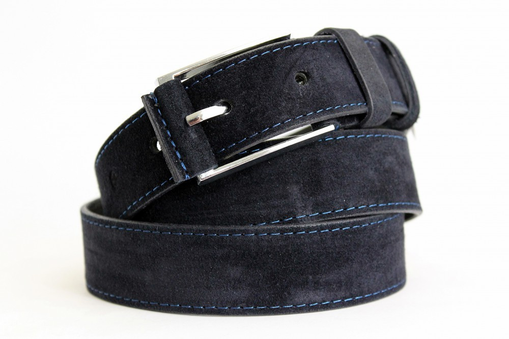 Замшевий  ремінь 35 мм  синій