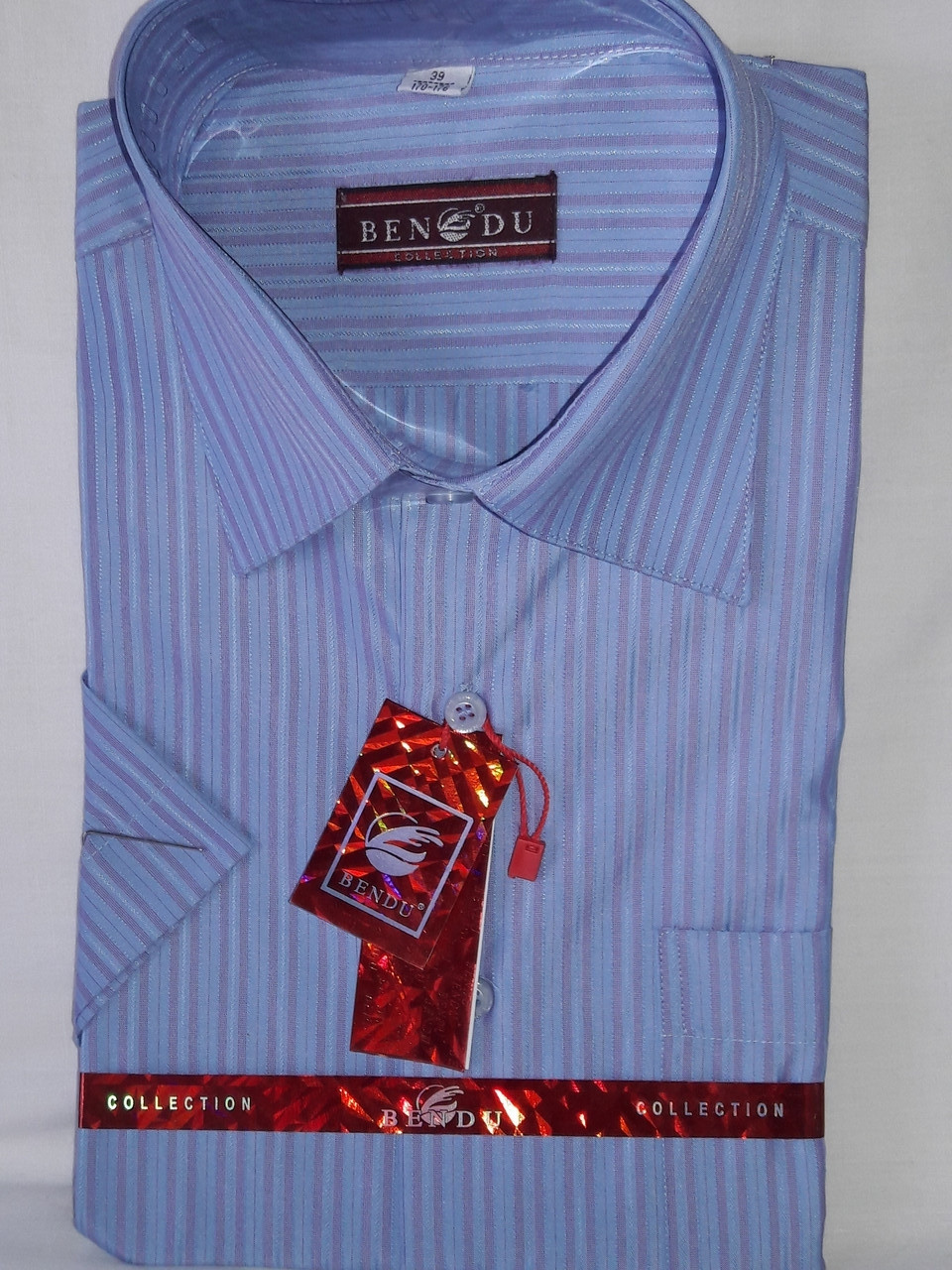 Сорочка чоловіча з коротким рукавом Bendu vk-0004 блакитна в смужку класична