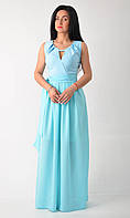Однотонное длинное голубое нарядное летнее платье размер 44