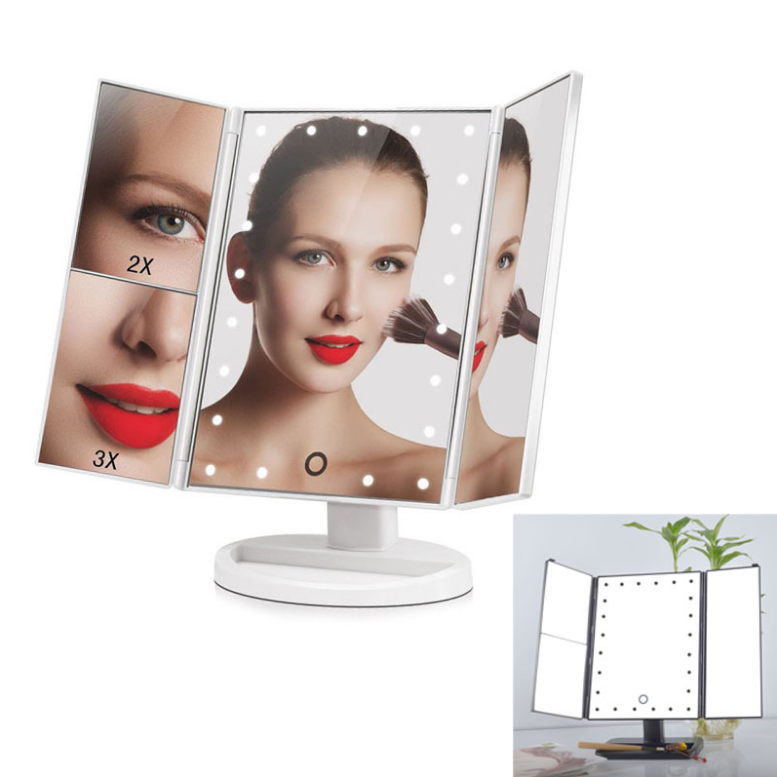 Косметичний потрійне дзеркало з сенсорною кнопкою, Magnifying Mirror 3 в 1 дзеркало з підсвічуванням і збільшенням